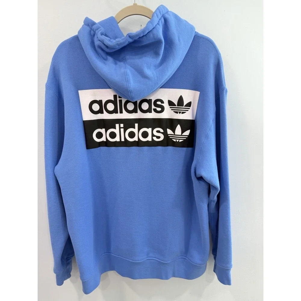 Adidas Originals Blue Vocal Men's Hoodie Large Stacked Logo Graphic Pullover